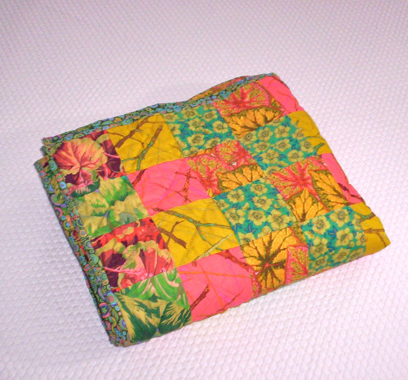 hand quilted lap quilt twin quilt, original design,Kaffe Fassett  Martha Negley fabric