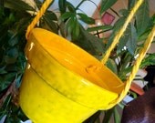 Vintage 60s/70s Italian Lava Pottery Primary Yellow. Hanging Plant Pot