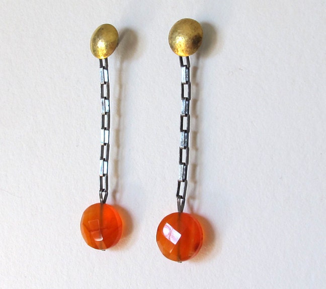 Tangerine Carnelian 22k Gold  Paperchain Swing Earrings