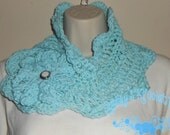 Aqua Seas Spring Fling Neckwarmer - cotton, flowers, aqua, blue, neckwarmer, scarf, scarflette, accessory, spring, summer, lacy, cowl