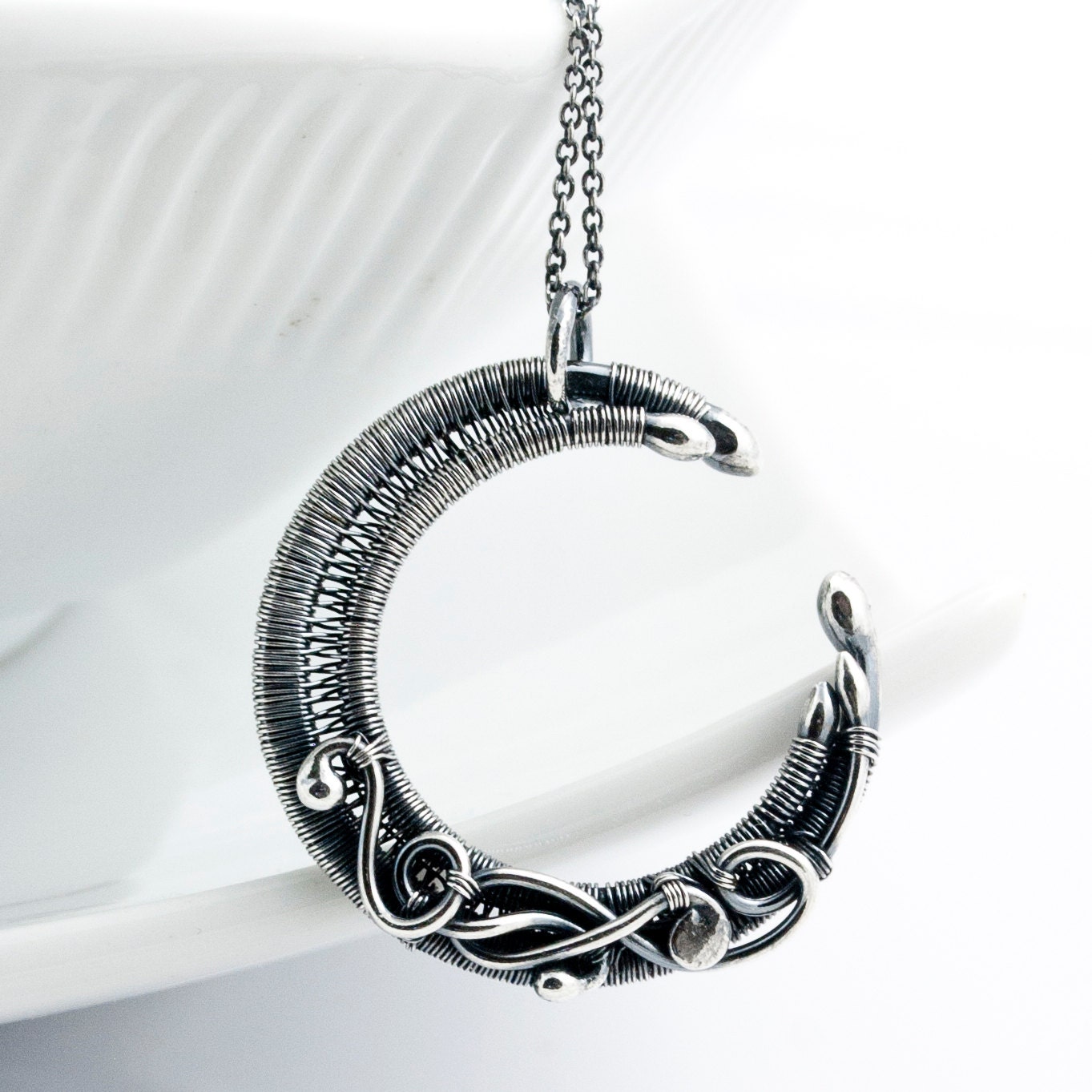 Fine Silver Crescent Moon Pendant
