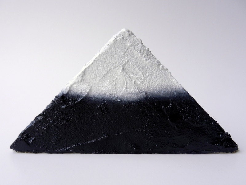 night mountain / mountain art / wood art block / black and white decor / folk art / art on wood