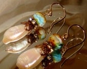 Mermaid pearl drops and picasso beads beach earrings pamelia designs