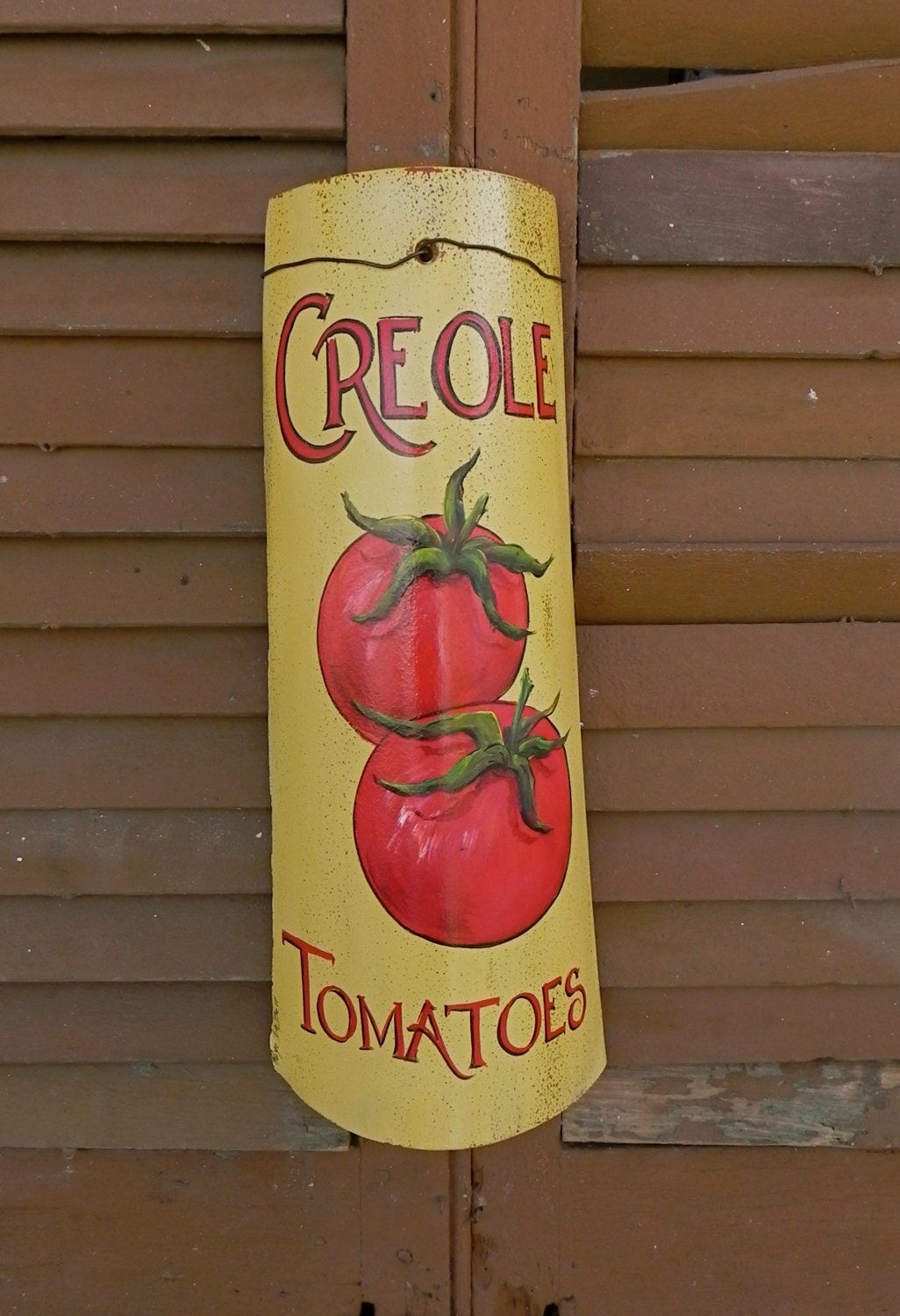 Creole Tomatoes painted Roof Ridge Tile Sign - Salvaged from New Orleans- Recycled art