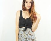 Grey and Blue Floral Maxi Skirt L