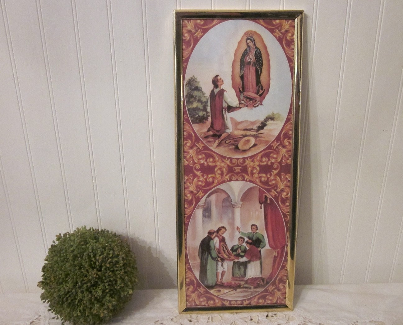 vintage Our Lady of Guadalupe, Virgin Mary, Queen of Mexico. Religious icon, framed art print. Catholic decor.