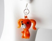 Puppy Dog Earrings Orange Lampwork