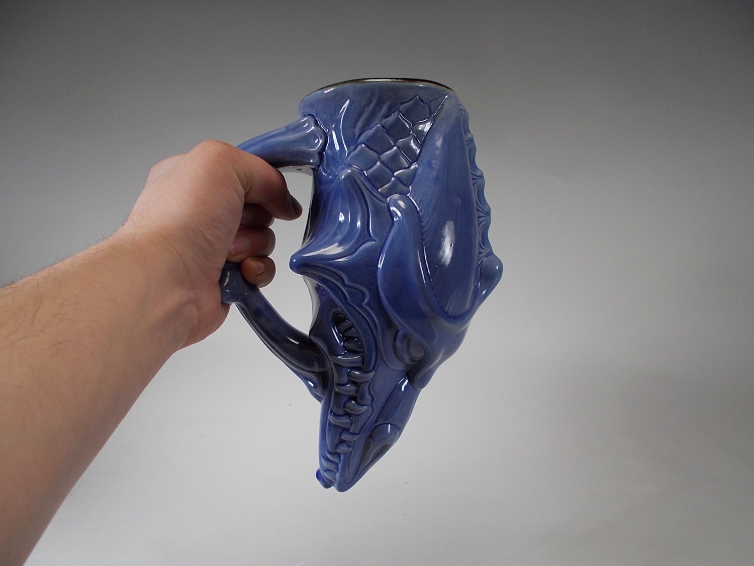 Glacier Blue --  Ice Dragon Beer Mug - Drinking Horn - functional Stoneware Fantasy Pottery for Home Decor or gifts