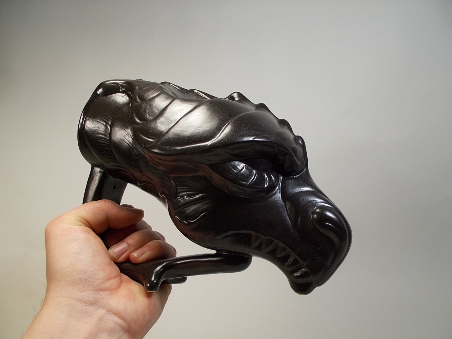 NEW: Dragon Mug / Drinking Horn - Satin Black  Stoneware Pottery - Home Decor, Gift