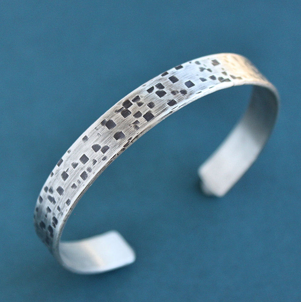Mens Textured Handmade Cuff Bracelet Sterling Silver Wide Band