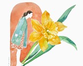 daffodil and girl drawing
