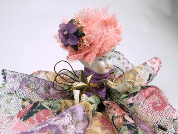Assemblage Angel "Lacy Multicolor"  Assemblage Art Doll, Antique Doll Parts, Vintage Style Art Doll