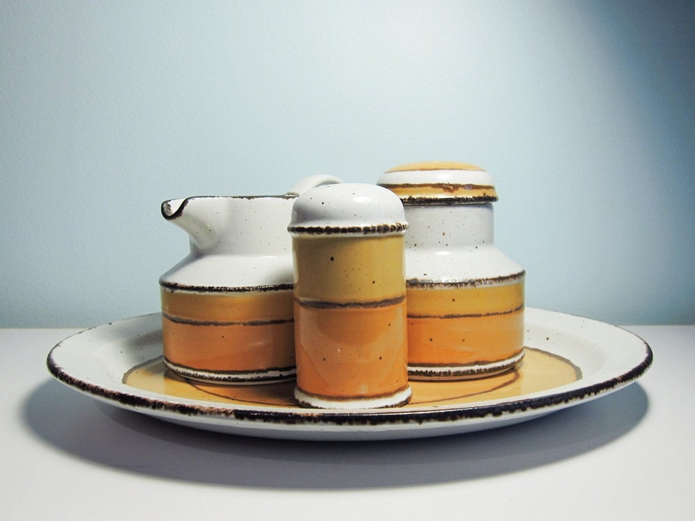 Vintage Midwinter Sun Stonehenge Dishware Set - Sugar Creamer Shaker Plate