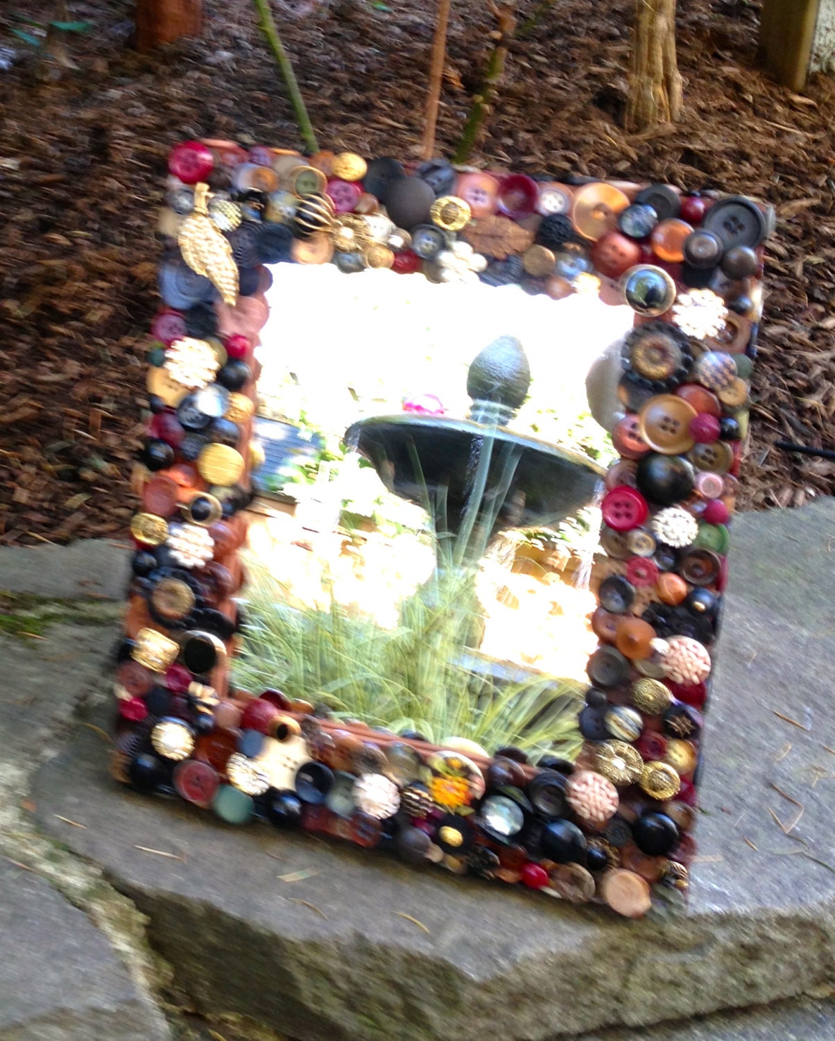 Earth-Toned Button Mirror 11"x13" in Browns, Blacks, Greens and Burgundy with Gold Accents