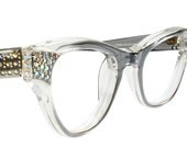 Vintage Cat Eye Glasses Translucent Grey with Rhinestones by Frame France