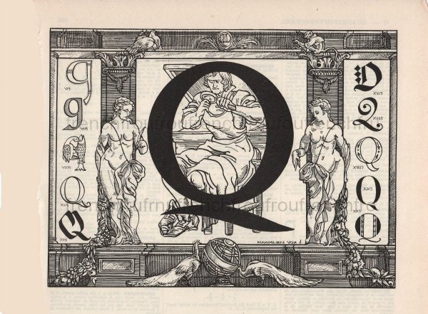 antique french victorian illustration letter Q calligraphy alphabet DIGITAL