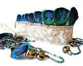 Peacock Feather Headband /  Boho-Tribal Headdress / Handmade Glassbead Tassels / Hair Accesories / Wedding Crown / FREE SHIPPING