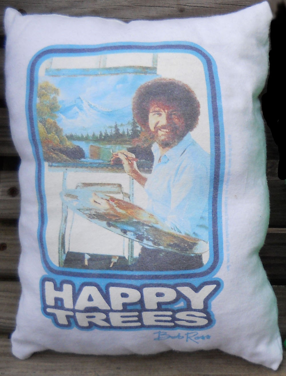 Bob Ross Happy Trees T Shirt Throw Pillow Upcycled Eco Friendly