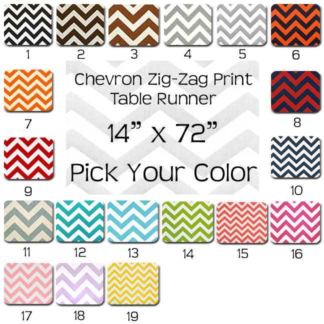 FREE U.S. Shipping - Chevron Zig Zag Print Table Runner 14x72 inch Single Sided - YOU pick the color.