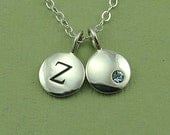 Birthstone Initial Necklaces - personalized sterling silver jewelry - birthday gift - letter