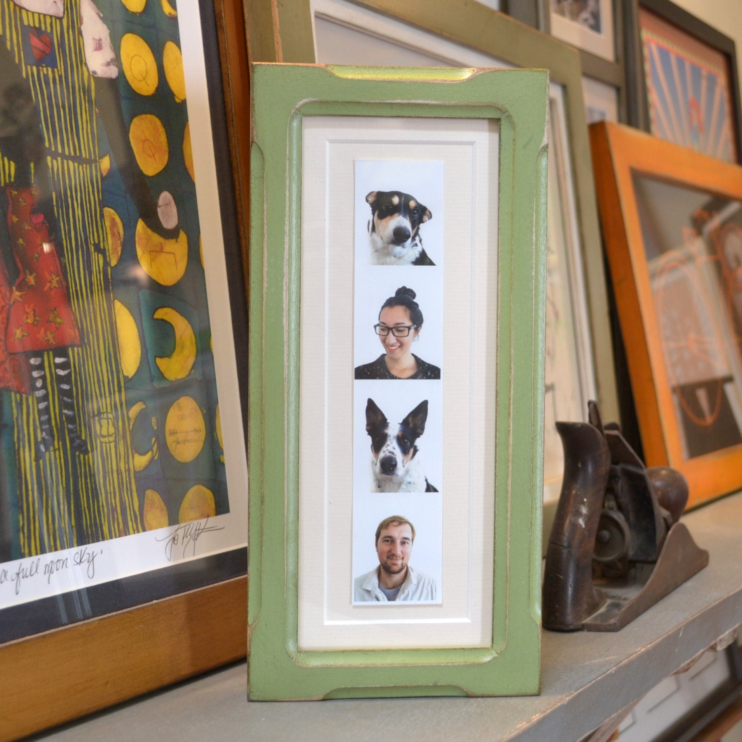 4x10 Picture Frame for Photo Booth Strip in Shallow Bones Style with Vintage Guacamole Finish - SAME DAY SHIPPING