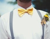 Yellow Cotton Wedding  Bow Ties - Floral Bow Ties - Freestyle Bow Ties - Pre-Tied Bow Ties - Groomsmen Bow Ties