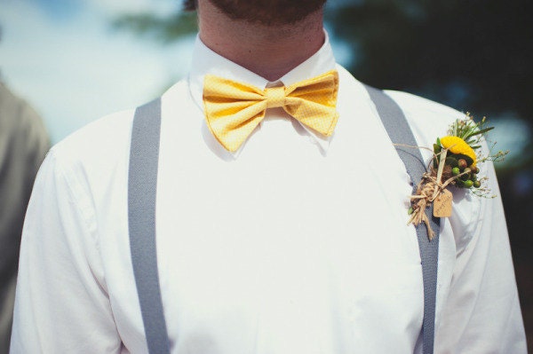 Yellow Cotton Wedding  Bow Ties - Floral Bow Ties - Freestyle Bow Ties - Pre-Tied Bow Ties - Groomsmen Bow Ties