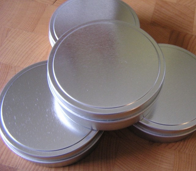 Six METAL TINS with embossed lids, 4 oz