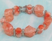 Fire Orange Crackle Beaded Stretch Bracelet Medium