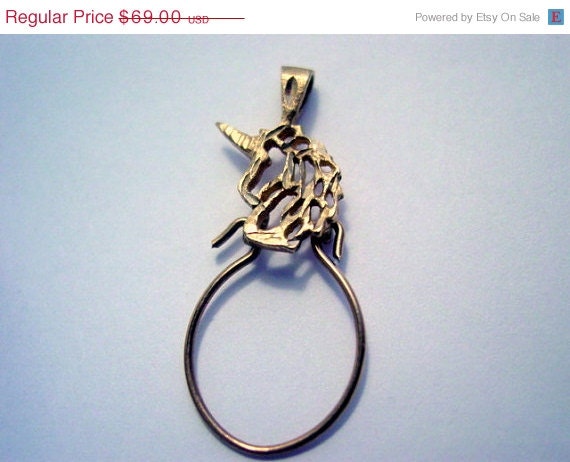 ON SALE 10k gold unicorn charm holder pendant charm ring for necklace vintage jewelry jewellery