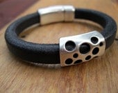 Regalize Leather Licorice Leather Black Leather Bracelet With Silver Slider