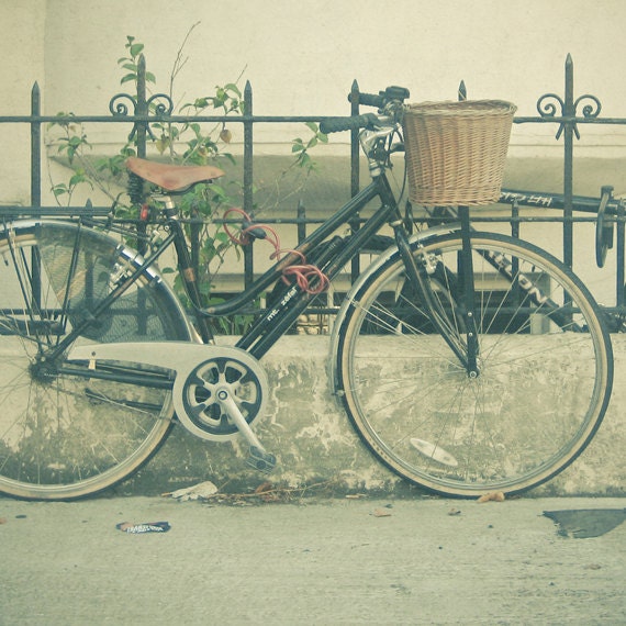 Day-Tripper - Bicycle art, bike photo, black and tan, grey, city art, street scene 8x8 Print