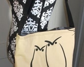 Owl  Slouch Bag --   Meduim Sized    Cross- Body Adjustable  Black Owls