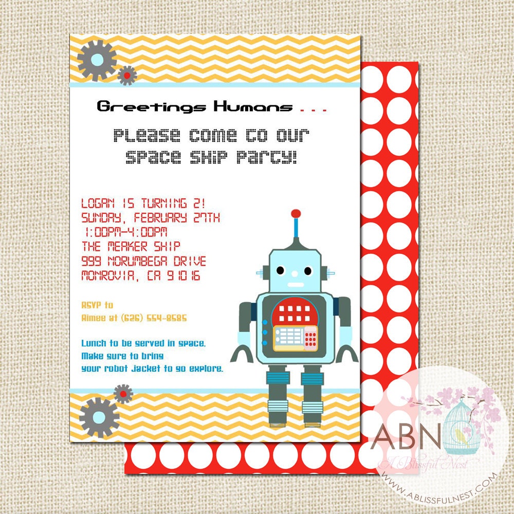 Robot Birthday Party Invitations - PRINTABLE - By A Blissful Nest