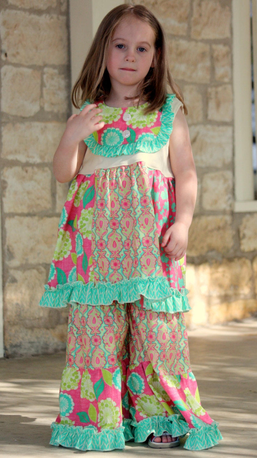 Spring House Stripwork Tunic with Palazzo Pants- Size 4T Ready To Ship