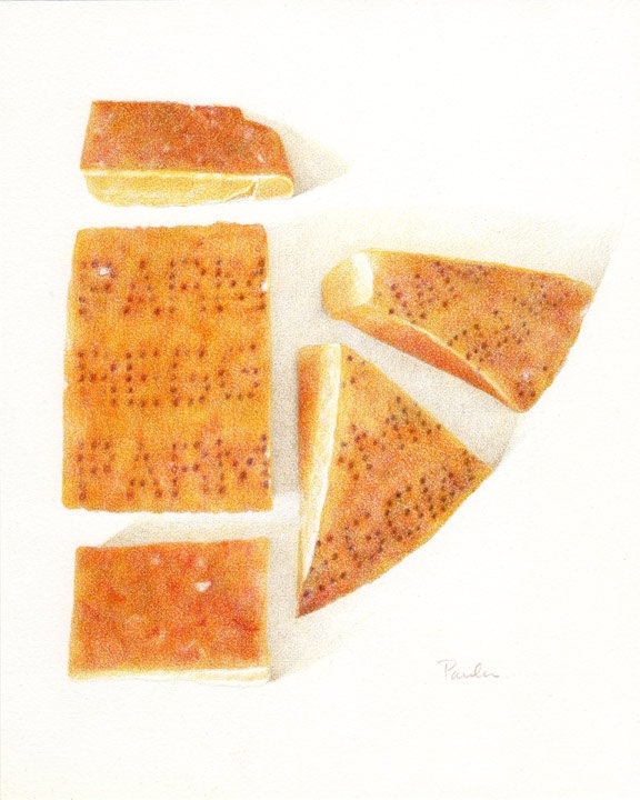 Parmesiano Reggiano Cheese Rinds - ORIGINAL Colored Pencil Drawing - Parmesan Gourmet Food