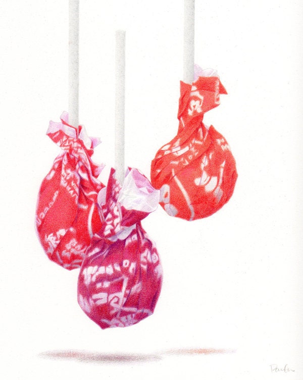 Tootsie Pops - PRINT of an Un-Still Life Colored Pencil Drawing - Candy Food Art Realism Surrealism