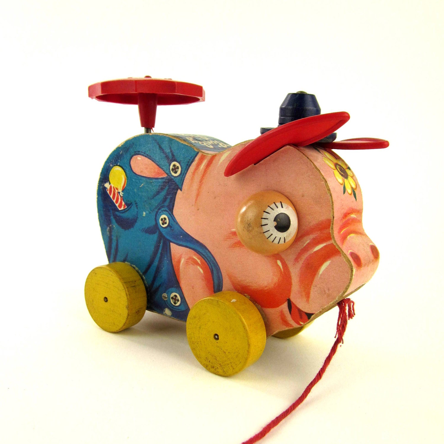 Fisher Price Pinky Pig Clacking Pull Toy 1957 / Very Good Condition