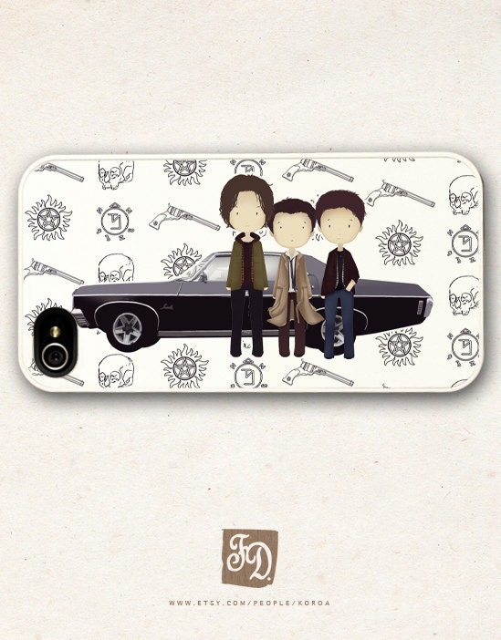 Iphone 4/4s case cute TEAM FREE WILL , Supernatural, Sam and Dean Winchester , Castiel , Impala