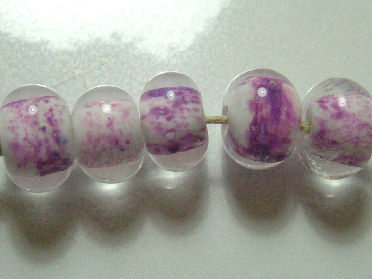 Pink purple and white encased lampwork glass bead set SRA P97