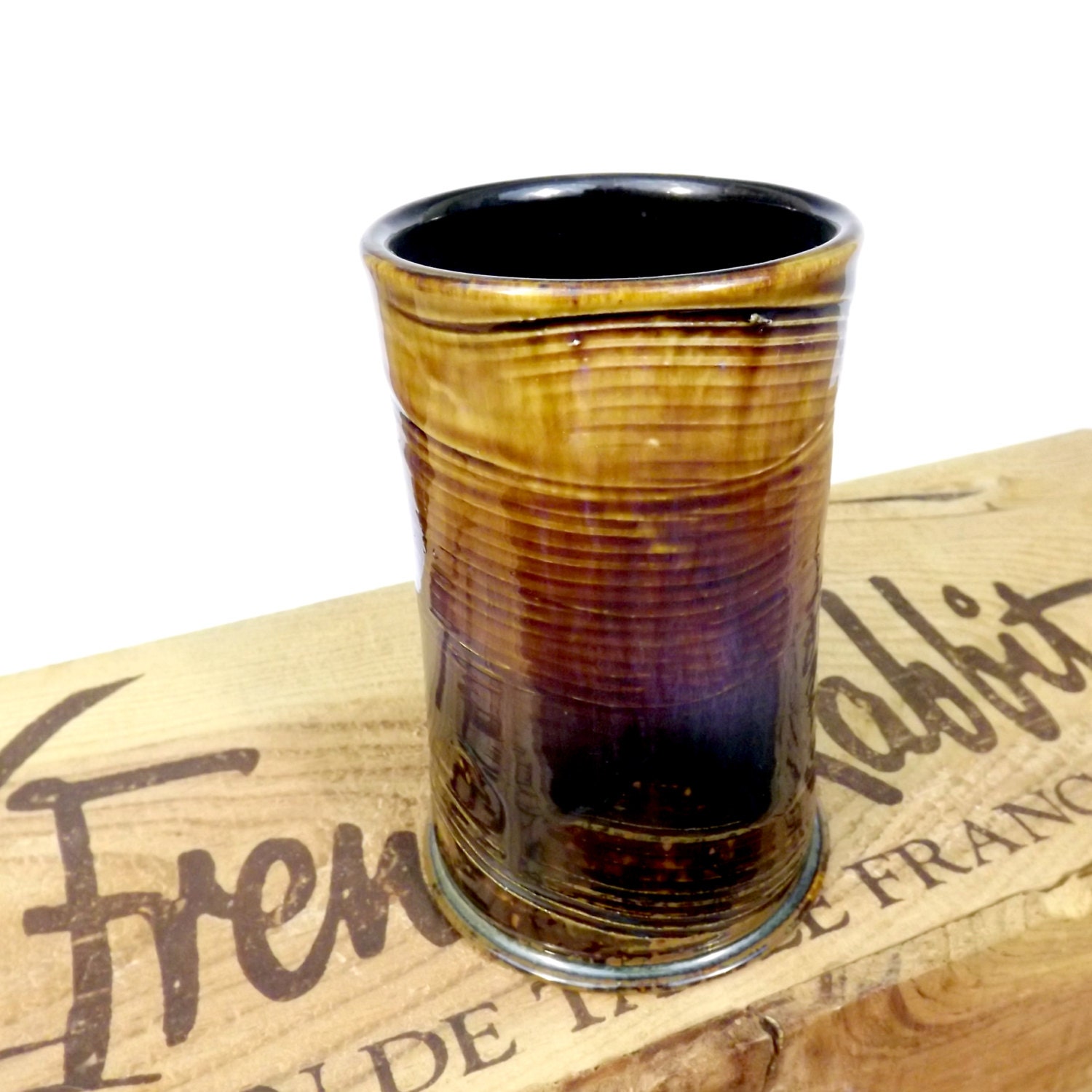 Pottery Cup with Texture and Amber Twilight Glaze