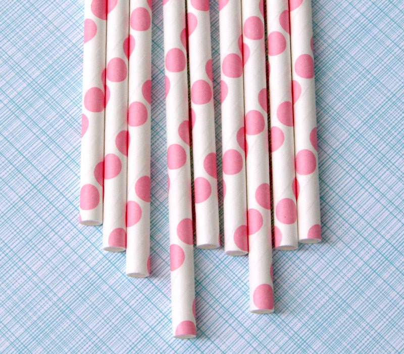 Pink Polka Dot Paper Straws with DIY Flags (25) Il_570xn