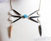 Beaded Stone Necklace - Turquoise, Jasper, Bone Choker on Antique Gold Chain - Whisker Necklace