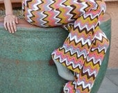 Zig Zag Crochet Pants - Bellbottom Knit Pants - Elastic Waist - Made to Order - Made to Measure - Seventies Retro Hippie Pants