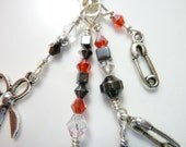 Knitting Diva - Silver Charm Long Keychain in Red and Black