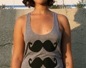 Mustache Tank Top, Hand Drawn, Screen Printed, American Apparel