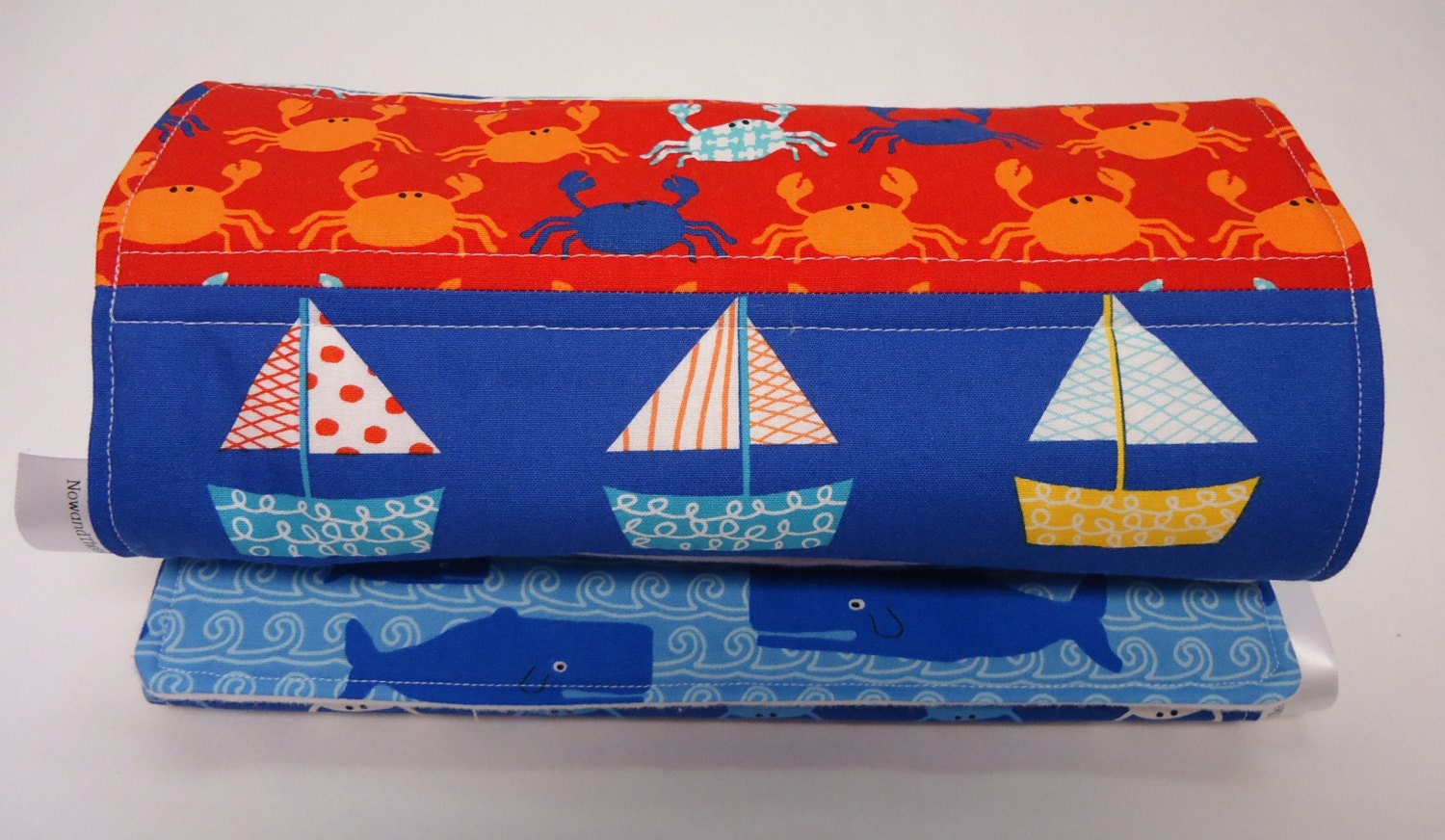 Burp Clothes, Baby Boy Burp Clothes, Nautical, Don't Be Crabby, Sail Boats, Fish, Whales, Crabs, Blue, Orange, Red, Green