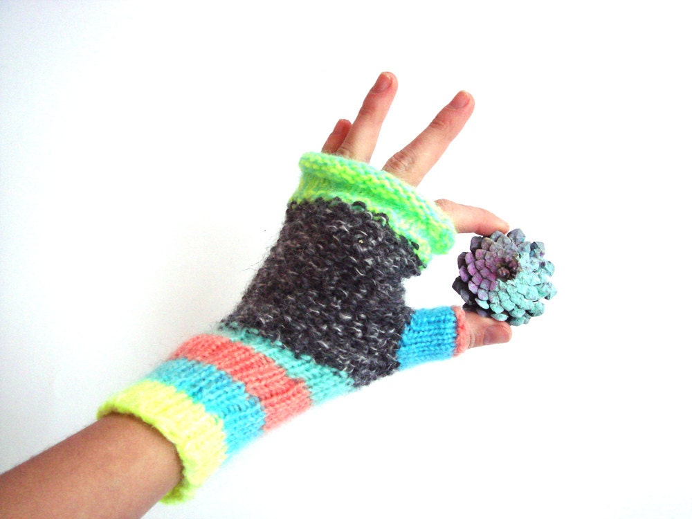 Neon gloves, women fingerless gloves, mittens, spring accessory