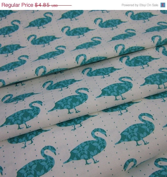 MEMORIAL WEEKEND SALE Organic Cotton Fabric Modern Whimsy Blue Goose by Laurie Wisbrun for Robert Kaufman - 1/2 Yd