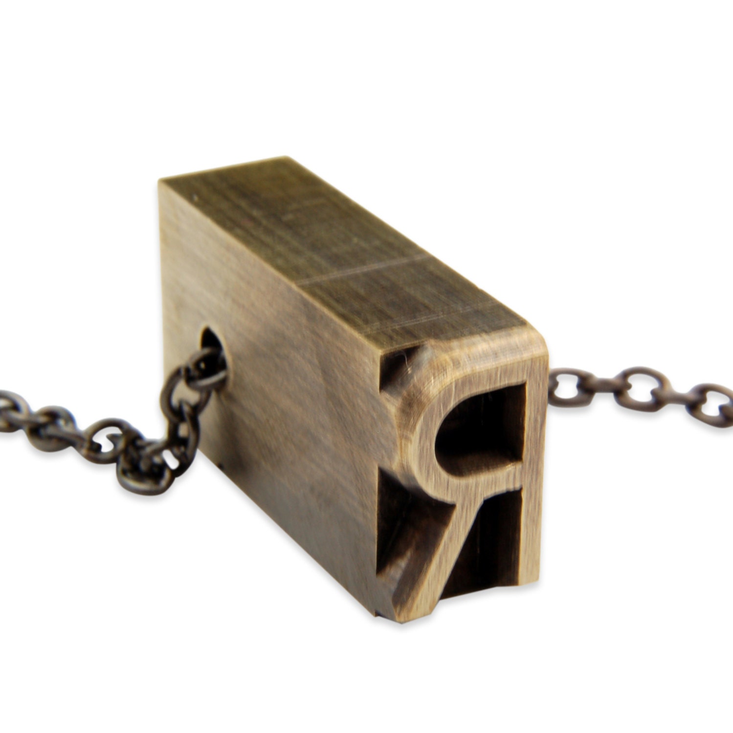 Letter R  Letterpress Necklace - Brass Initial Personalized - Other Letters Available